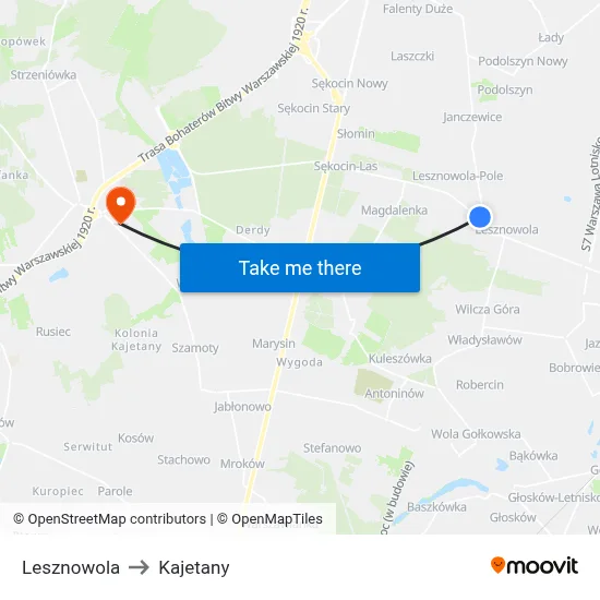 Lesznowola to Kajetany map