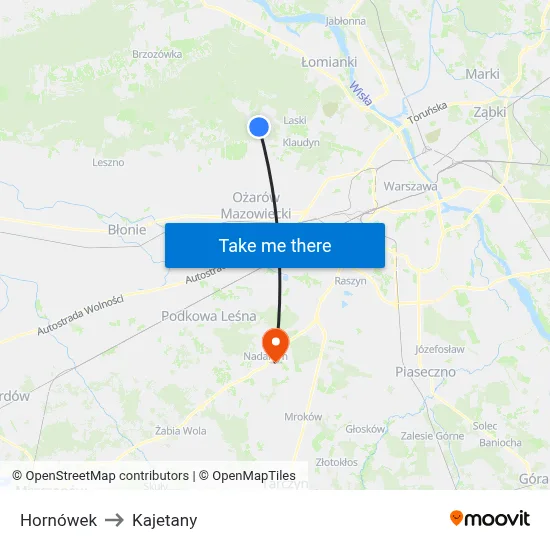 Hornówek to Kajetany map