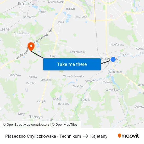 Piaseczno Chyliczkowska - Technikum to Kajetany map