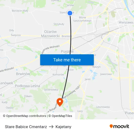 Stare Babice Cmentarz to Kajetany map