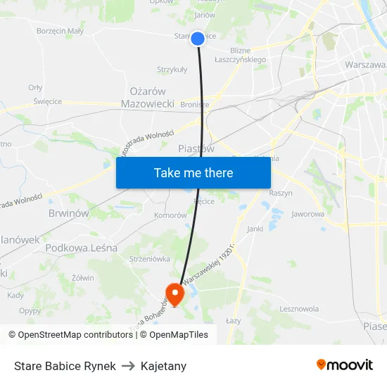 Stare Babice Rynek to Kajetany map