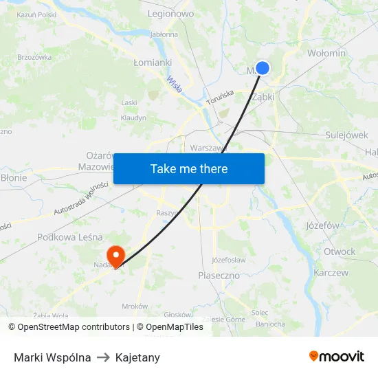 Marki Wspólna to Kajetany map