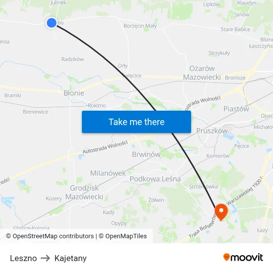 Leszno to Kajetany map