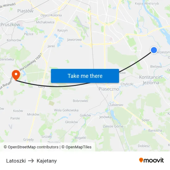 Latoszki to Kajetany map