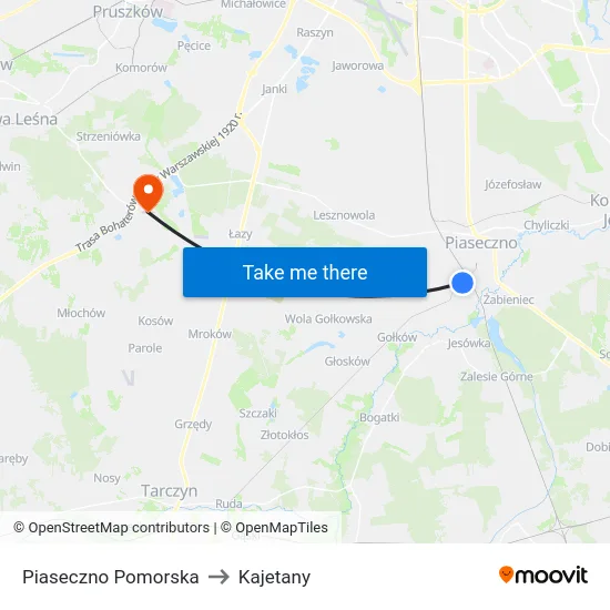 Piaseczno Pomorska to Kajetany map