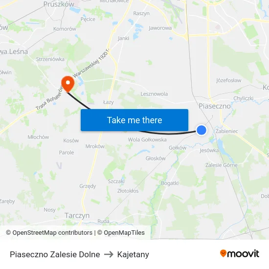Piaseczno Zalesie Dolne to Kajetany map