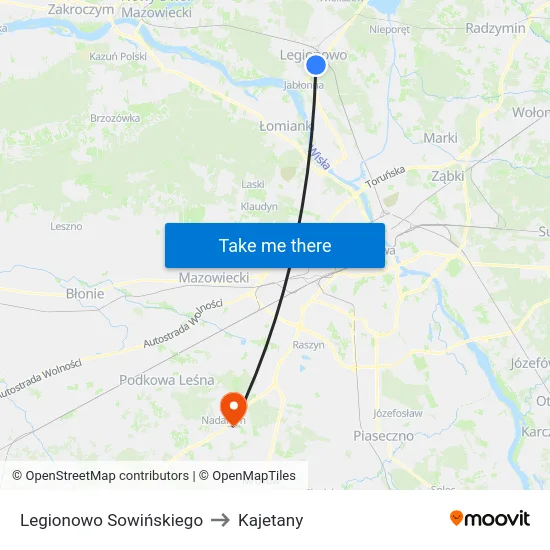 Legionowo Sowińskiego to Kajetany map