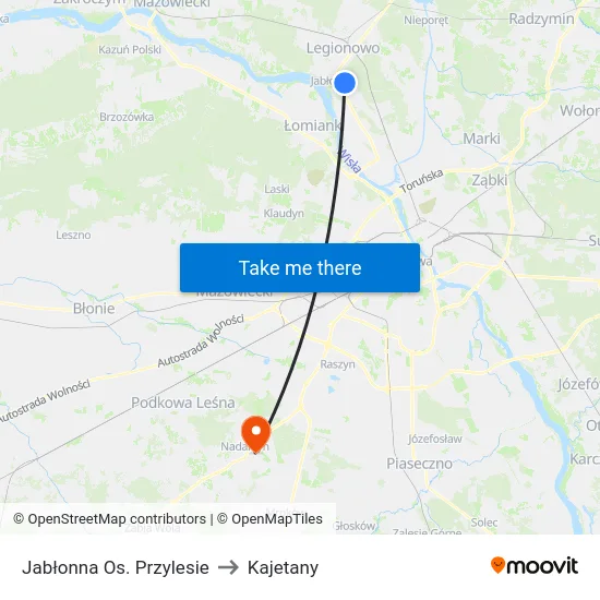 Jabłonna Os. Przylesie to Kajetany map