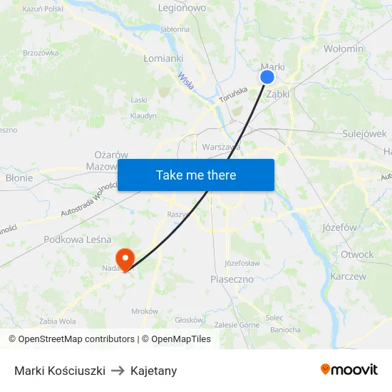 Marki Kościuszki to Kajetany map