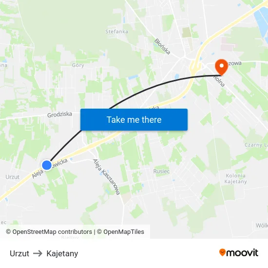 Urzut to Kajetany map