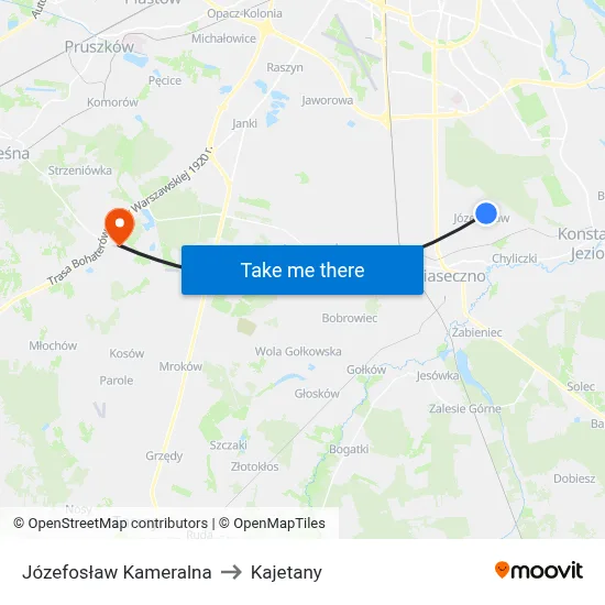 Józefosław Kameralna to Kajetany map