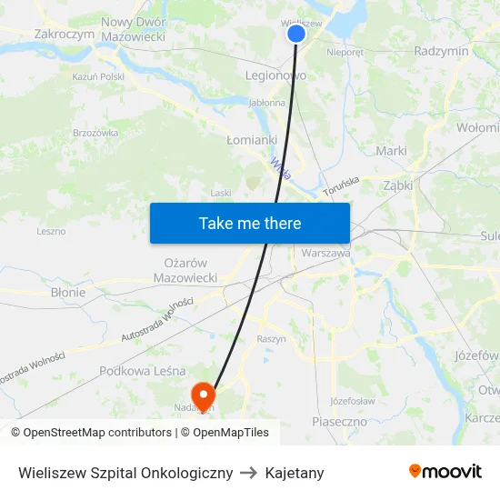 Wieliszew Szpital Onkologiczny to Kajetany map