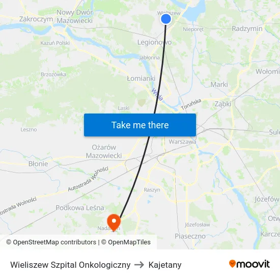 Wieliszew Szpital Onkologiczny to Kajetany map