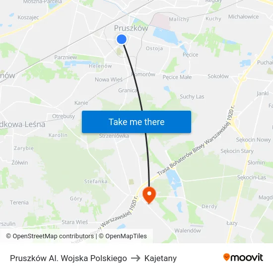 Pruszków Al. Wojska Polskiego to Kajetany map