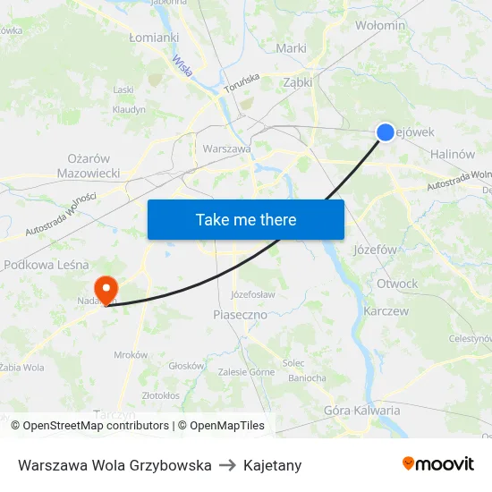 Warszawa Wola Grzybowska to Kajetany map