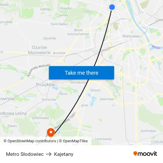 Metro Słodowiec to Kajetany map