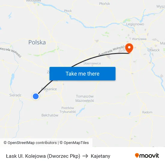 Łask Ul. Kolejowa (Dworzec Pkp) to Kajetany map