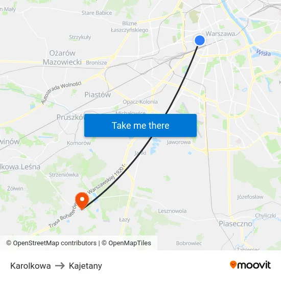 Karolkowa to Kajetany map