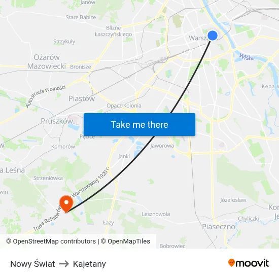 Nowy Świat to Kajetany map