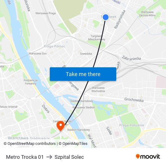 Metro Trocka 01 to Szpital Solec map