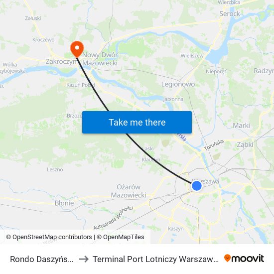 Rondo Daszyńskiego to Terminal Port Lotniczy Warszawa-Modlin map