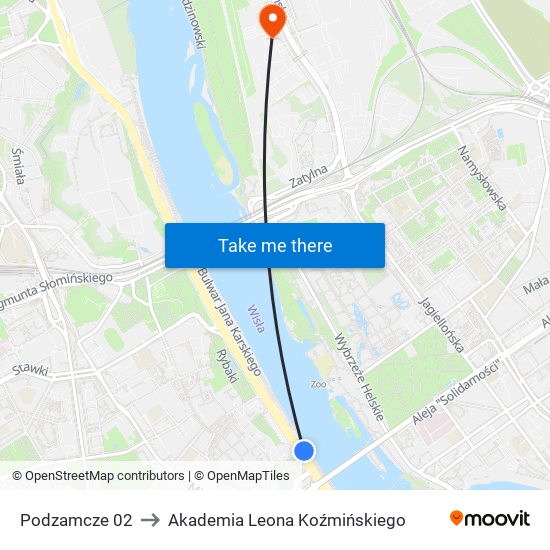 Podzamcze 02 to Akademia Leona Koźmińskiego map