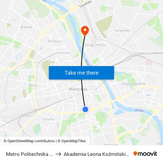 Metro Politechnika 07 to Akademia Leona Koźmińskiego map