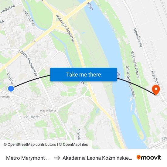 Metro Marymont 06 to Akademia Leona Koźmińskiego map