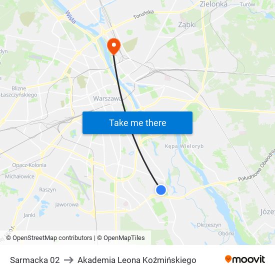 Sarmacka to Akademia Leona Koźmińskiego map