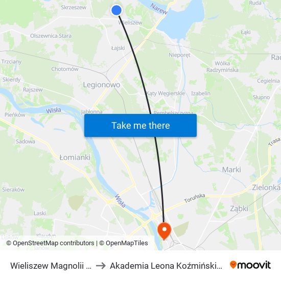 Wieliszew Magnolii 01 to Akademia Leona Koźmińskiego map