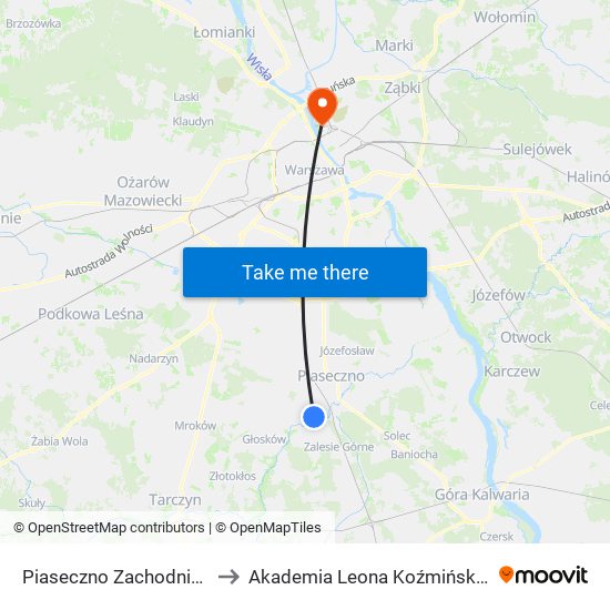 Piaseczno Zachodnia 02 to Akademia Leona Koźmińskiego map