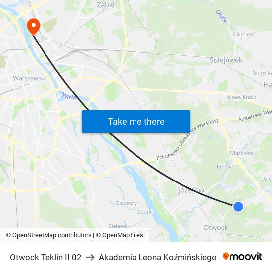 Otwock Teklin II 02 to Akademia Leona Koźmińskiego map