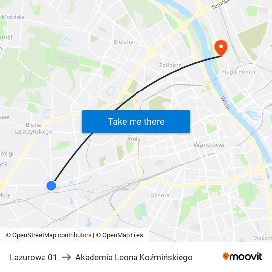 Lazurowa 01 to Akademia Leona Koźmińskiego map