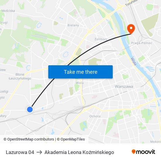 Lazurowa 04 to Akademia Leona Koźmińskiego map