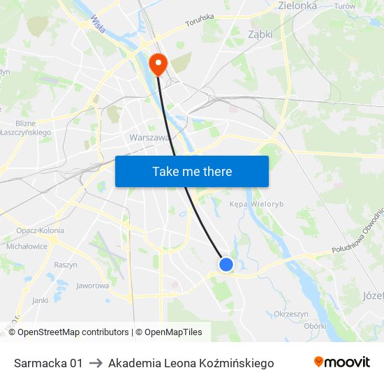 Sarmacka to Akademia Leona Koźmińskiego map