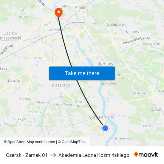 Czersk - Zamek 01 to Akademia Leona Koźmińskiego map