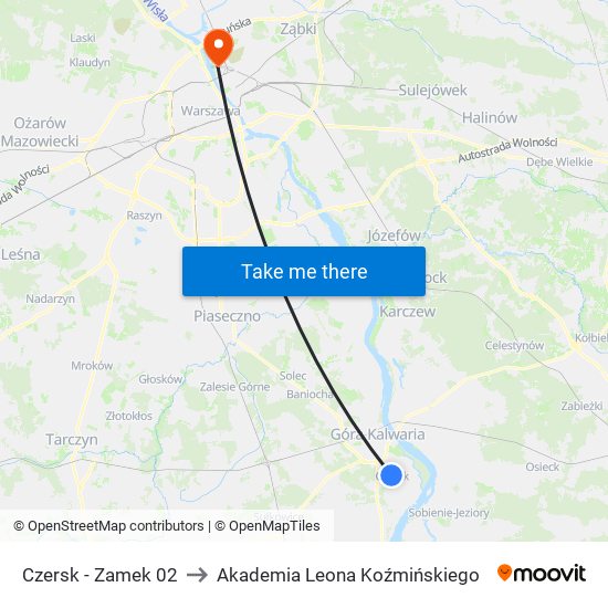 Czersk - Zamek 02 to Akademia Leona Koźmińskiego map