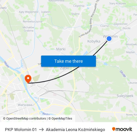 PKP Wołomin 01 to Akademia Leona Koźmińskiego map