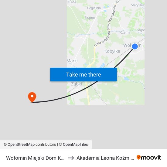 Wołomin Miejski Dom Kultury 02 to Akademia Leona Koźmińskiego map
