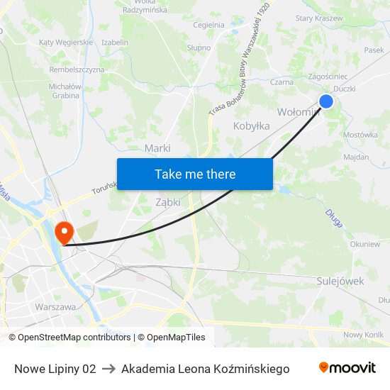 Nowe Lipiny 02 to Akademia Leona Koźmińskiego map