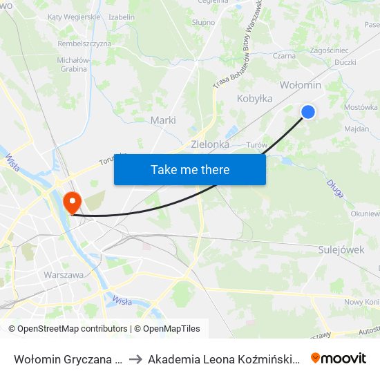 Wołomin Gryczana 02 to Akademia Leona Koźmińskiego map