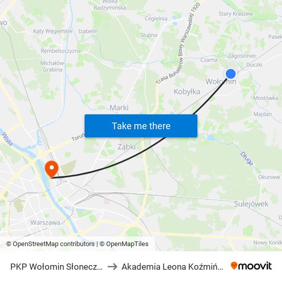 PKP Wołomin Słoneczna to Akademia Leona Koźmińskiego map