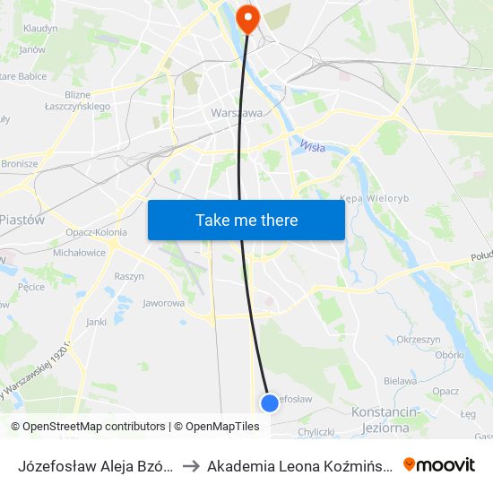 Józefosław Aleja Bzów 02 to Akademia Leona Koźmińskiego map