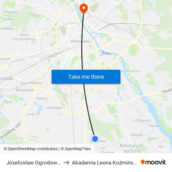 Józefosław Ogrodowa 01 to Akademia Leona Koźmińskiego map