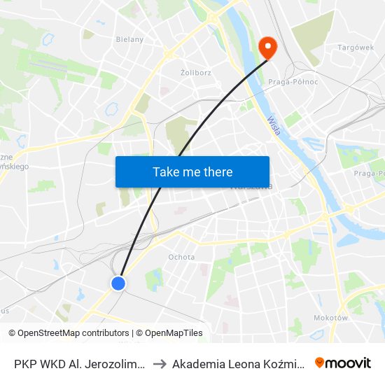 PKP WKD Al. Jerozolimskie 05 to Akademia Leona Koźmińskiego map