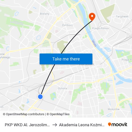 PKP WKD Al. Jerozolimskie 06 to Akademia Leona Koźmińskiego map