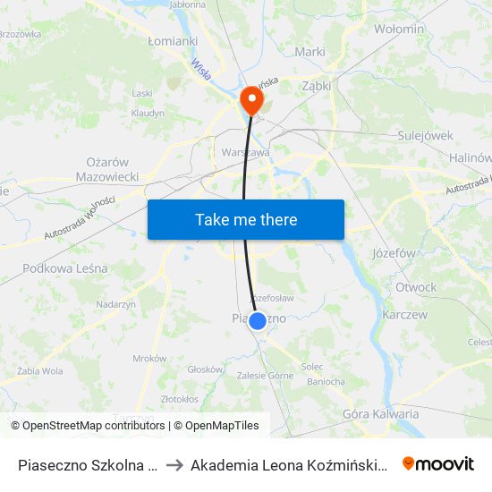 Piaseczno Szkolna 03 to Akademia Leona Koźmińskiego map