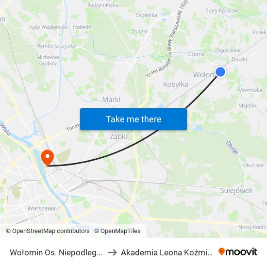 Wołomin Os. Niepodległości 03 to Akademia Leona Koźmińskiego map