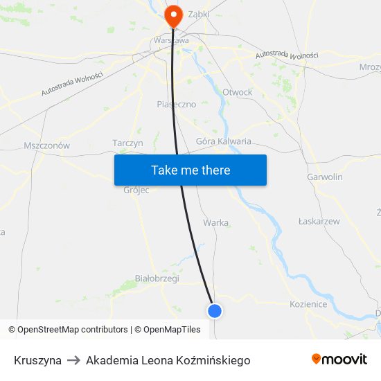 Kruszyna to Akademia Leona Koźmińskiego map