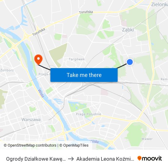 Ogrody Działkowe Kawęczyn 01 to Akademia Leona Koźmińskiego map